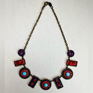 POGGI PARIS Vintage SWAROVSKI crystal necklace on bronze metal | Red | Blue